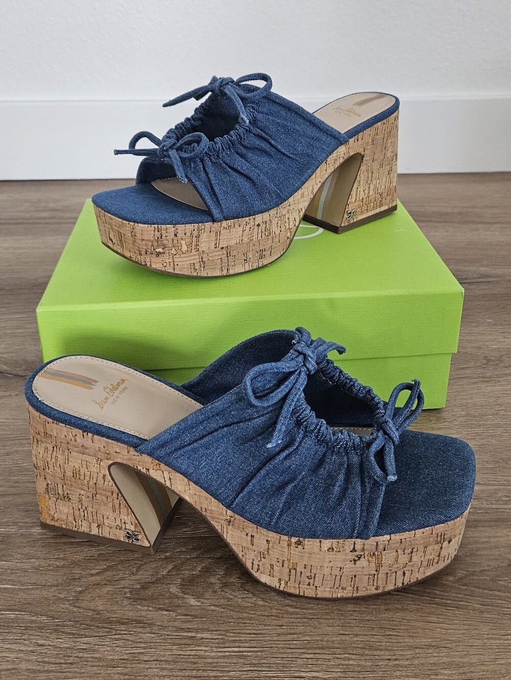 Sam Edleman Dova Indigo Denim Blue Platform Wedge Sandals Size 9